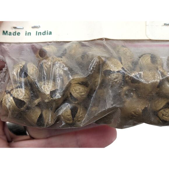 300 Etched BRASS BELLS New Old Stock 5 Unopened Bags Made in India World Market - Picture 1 of 4